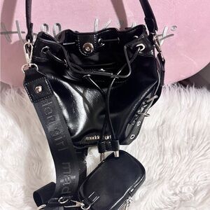 Madden Girl Shiny Black Mini Bucket Bag